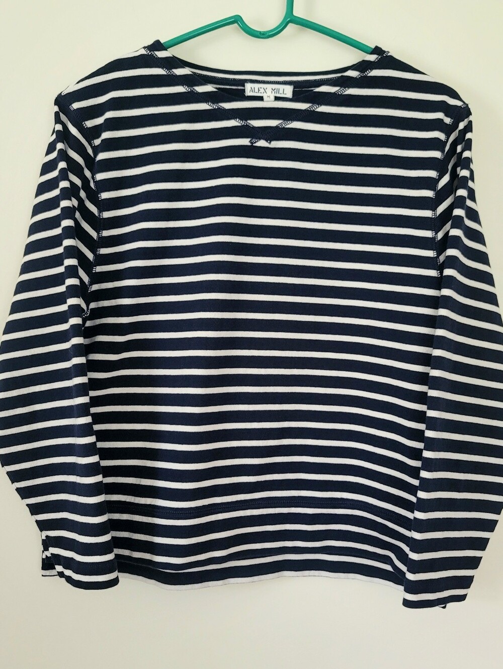 ALEX MILL Dark Navy Ivory Striped Sailer 100% Cotton Sweatshirt Top Womens M EUC